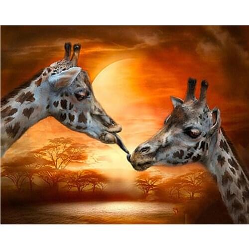 Painting By Number 40X50 50x65CM Feeding Two Giraffes Animal Wall Art Gift DIY Pictures By Numbers Canvas Kits Home Decoration