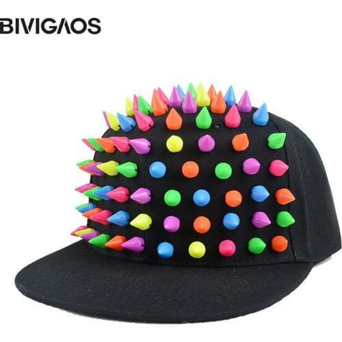 New Fashion Multicolour Rivet Punk Snapback Caps Hip hop Cap Baseball Caps Rainbow Colorful Rivets Popular Hip hop hat Men Women