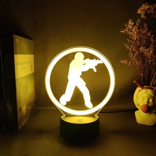 Classical PC Game CS GO Sniper Player 3D Illusion Night Lamp Gaming Room Desktop Setup Backlight LED Sensor Touch Remote Control