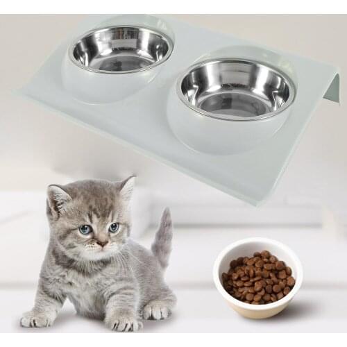 Kitten Dual Use Pet Bowl Food Class Plastic Stainless Stainless Pet Double Bowl Pot Sputtering Cat Feed Food Supplies