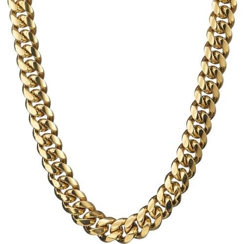 Granny Chic 16mm Cuban Miami Chain Gold Stainless Steel Box Lock Link Chains Bracelets & Necklaces for Men Hip Hop Rock Jewelry