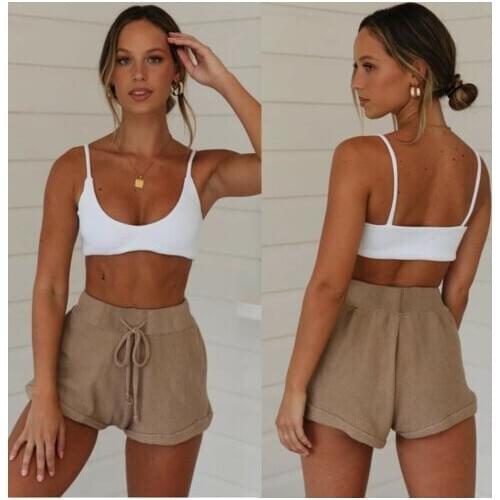 Summer Women Casual Shorts 2019 New Women Summer Casual Cotton Drawstring High Waist Solid Loose Shorts