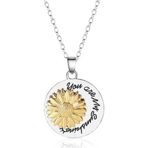 Fashion Sunflower Compass Necklace Multi Layer Pendants Romantic You Are My Sunshine Necklaces For Women Girls Love Gifts