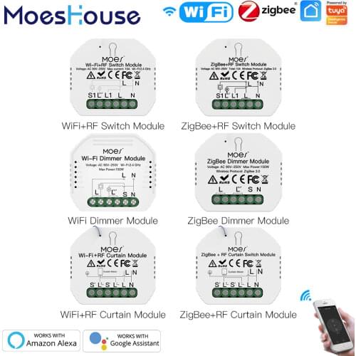 MoesHouse ZigBee WiFi Smart Switch Module Dimmer Curtain Switch Smart Life App Remote Control Alexa Google Home Voice Control