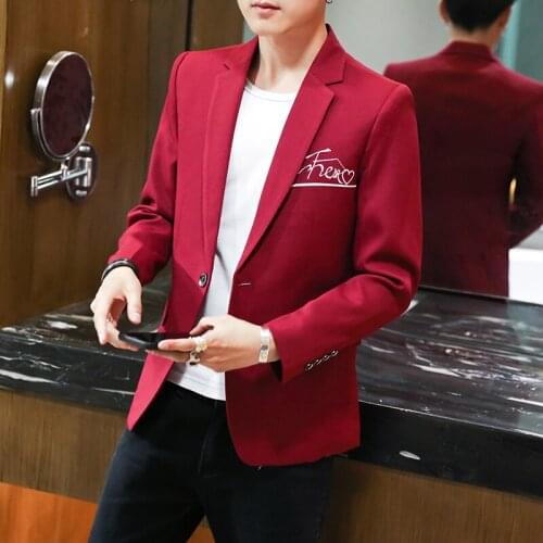 Chic Mens Blazers Jacket One Button Embroidery Coat Slim Fit Business Casual Men Jackets Size M-XXXL C035