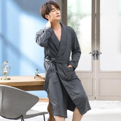 Pure Cotton Winter Autumn Casual Tracksuit Male Nightwear Men Bathrobe Belt Elegant Bathroom Spa Thick Men Robe Plus Size M-3XL