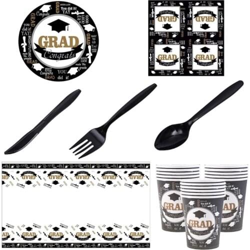 2021 Graduation Party Supplies Disposable Tableware Plates Napkins Cups Knives Spoons Forks Tablecloth Congrats Grad Wholesales
