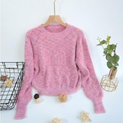 Autumn and winter fashion new style Japanese mohair knitted retro long-sleeved round neck solid color pullover sweater for women