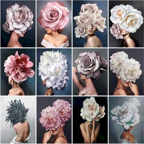 PhotoCustom Acrylic Painting By Numbers Kits Frameless 40x50cm Paint By Numbers Flowers And Women Digital DIY Pictures On Canvas
