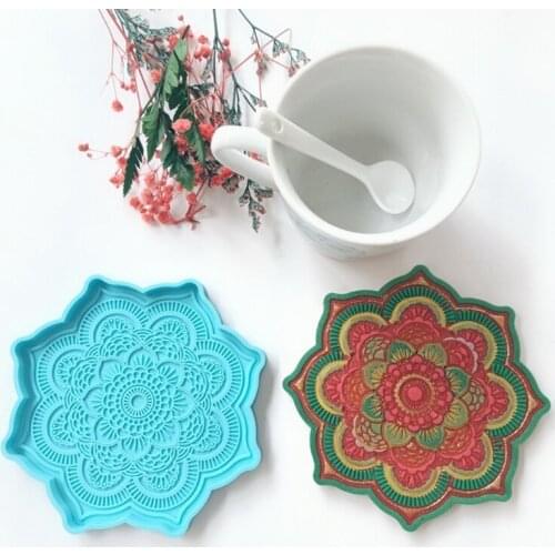 Mandala Coaster Epoxy Resin Mold Round Tray Cup Mat Casting Silicone Mould DIY Crafts Home Decoration Making Tool T84A