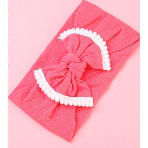 MengNa 24pc/lot 2019 Gold Dot Nylon Headbands Pom Pom Trim Bowknot Headband Newborn Wide Nylon Headband Girls Hair Accessories