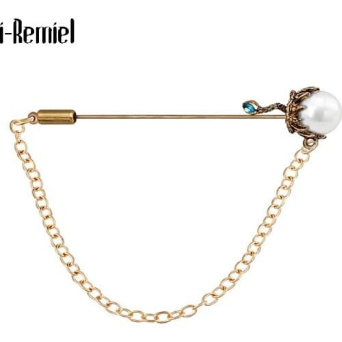 Retro Cute Snake Crown Brooch Pin Pearl Scepter Metal Tassel Chain Suit Lapel Pins Long Needle Cardigan Scarf Buckle Men Jewelry