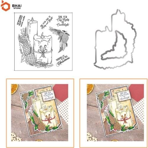 Romantic Candle Stamps Clear Stamps and Metal Cutting Dies for DIY Scrapbooking Card Making Christmas Fun Decoration Silicone Di