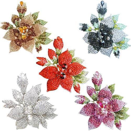 Luxurious Rhinestone Orchid Flower Leaves Brooch Pin Australian crystal flower plant Broach for women wedding party Jewelry