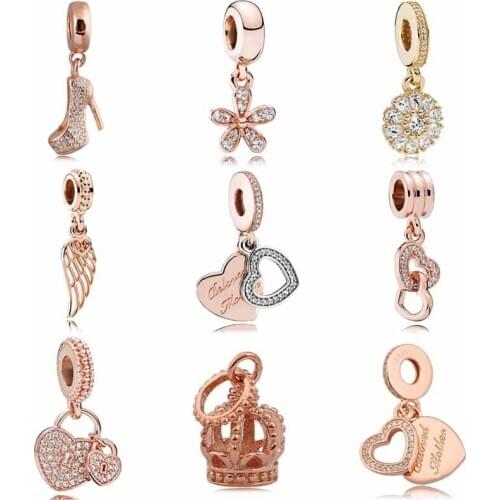 Rose Daisy Crown Interlocked Love Hearts Beloved Mother Pendant 925 Sterling Silver Bead Charm Fit Europe Bracelet DIY Jewelry