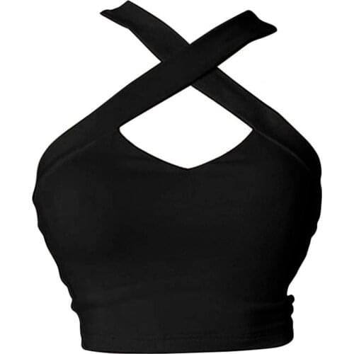 Sexy New Stylish Tank Top Cross Halter Design All-match Women Sleeveless Slim Short Vest for Work Cloth