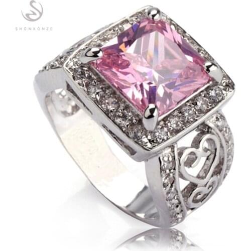 SHUNXUNZE Bohemia Wedding rings Jewelry & Accessories for women dropshipping Pink Cubic Zirconia Rhodium Plated R371 size 6 7 9