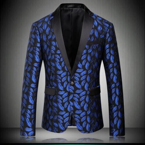 Blue Blazer 2020 Bright Lips Suit Jacket Slim Fit Blazers Men Wedding Party Prom Stage Costumes For Singers Mens 8621