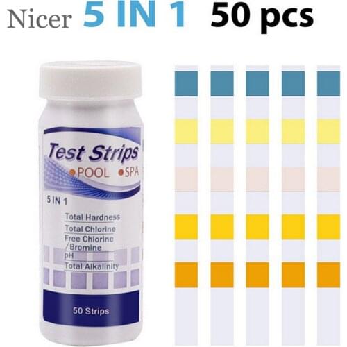 50pcs 5 In 1 Water Quality Test Papers PH Level Total Alkalinity Testing Swimming Pool Aquarium Fish Tank Analyzing Test Strip