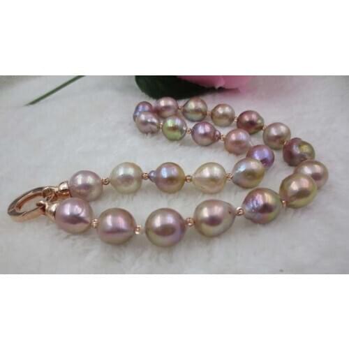 Gorgeous 11 - 14MM wonderful Rainbow purple FURROW Kasumi pearl necklace