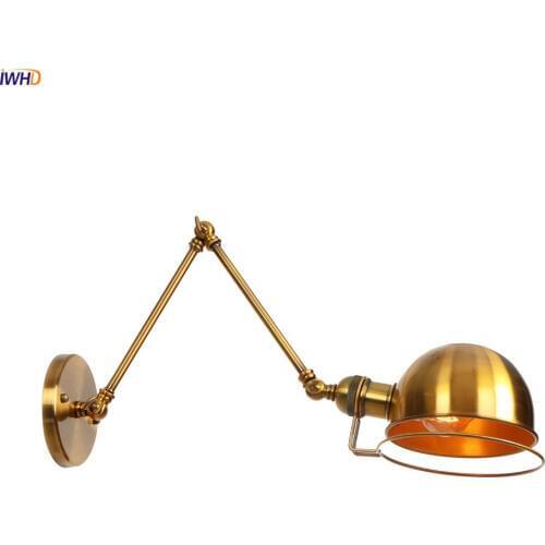 IWHD Golden Vintage Long Arm Wall Light Fixtures Bedroom Stair Adjustable Edison Vintage Antique Wall Lamp Loft Industrial Style
