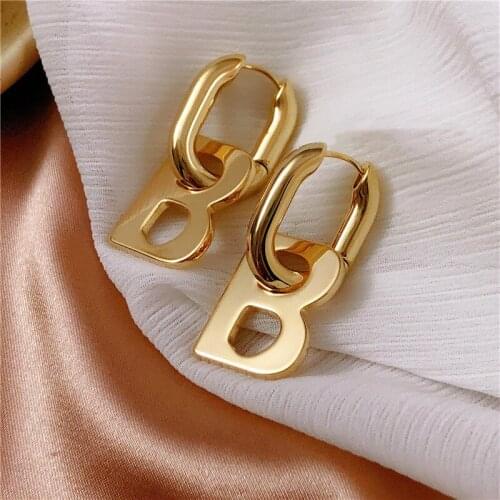 Letter B High Quality Drop Earrings for Women Men Trendy Elegant Korean Minimalist Gold Silver Color Earrings Gifts