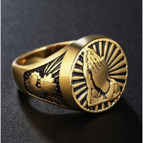 High quality metal Christian Religion Prayer Men Ring Jewelry