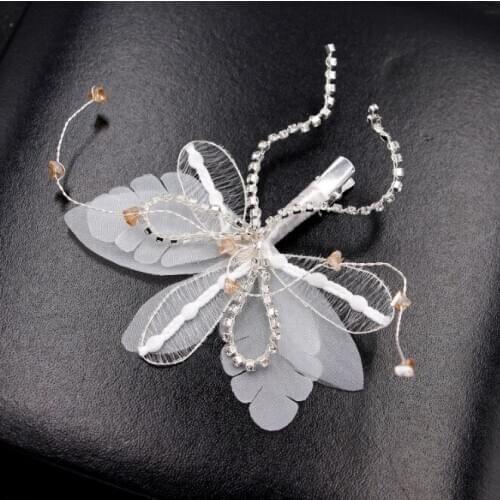 Handmade White Color Rhinestone Flower Hair Clips Wedding Hair Ornaments Headpieces Jewelry Accessories for Women girls
