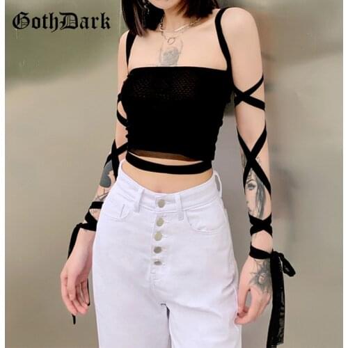 Goth Dark Y2k Gothic Punk Black Women Camis Lace Up Backless Bodycon Crop Tops Emo Alternative Clothes Fashion Summer Streetwear