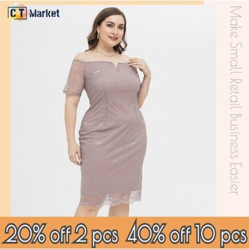 Plus Size Off Shoulder Lace Dress Women Formal Wedding Party 2021 Spring Fashion Causal Clothes Elegant Office Lady CT 200048