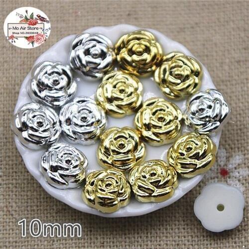 10mm golden/silver flower plastic flatback decoration craft scrapbook accessories