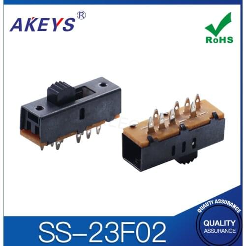 10PCS SS-23F02 2P3T Double pole three throw 3 position slide switch 8 solder lug pin verticle type without fixed pin