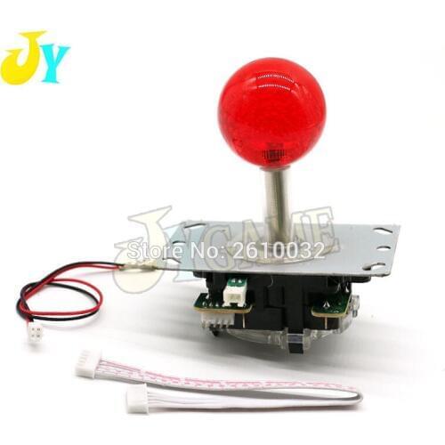 2PCS/ lot 5V Illuminated Joystick Red LED Light 5Pin Arcade joystick Cloned Sanwa Rocker With 44mm Clear Balltop