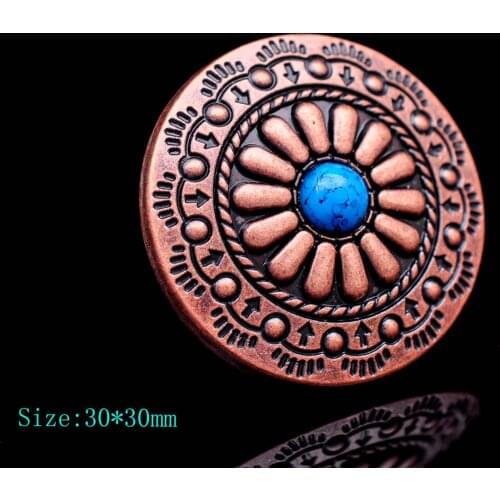 30MM 10PC Antique Copper Tribal Southeast Flower Engraved Turquoise Concho For Bag Belt Leathercraft Wallet Decor Screwback