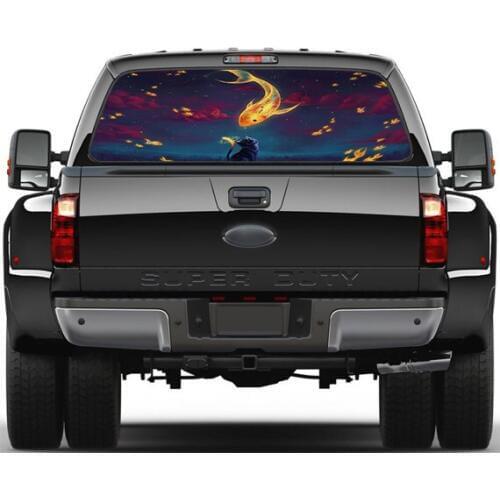 3D Cat With Fish Painting Draw Rear Window Sticker Wholesales Creative Design for SUV Truck Gift Art PVC Waterproof Decal