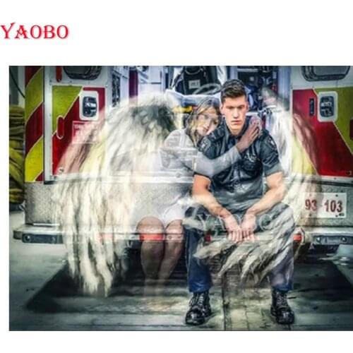 5D Diy Diamond Paintings Fantasy Angel And Fireman Diamond Mosaic Embroidery Full Round Cross Stitch Girl Room Decor