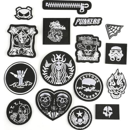 White embroidery skull cloth sticker pattern patch home ironing paste patch clothing design punk wind DIY simple patch