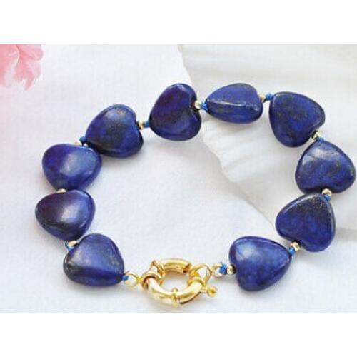 Free Shipping>>>8" 14mm blue heart lapis lazuli bead bracelet