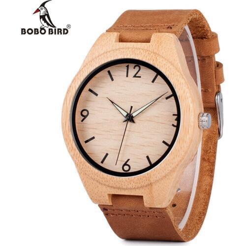 BOBO BIRD Men Wooden Wristwatches Hand-craft Watch Luminous Hands with Genuine Leather Strap In Gift Box As Gift V-A40