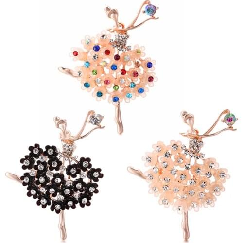 Ballet Dancing Girl Crystal Brooch Dance Girls Swan Lake Factory Shinning Glass Brooches For Woman Gift