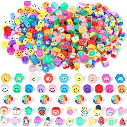 50pcs/Lot 10mm Loose Beads Clay Beads Mix Fruit Heart Star Smile Shape Clay Beads For Jewelry Making DIY Handmade Jewelry Crafts