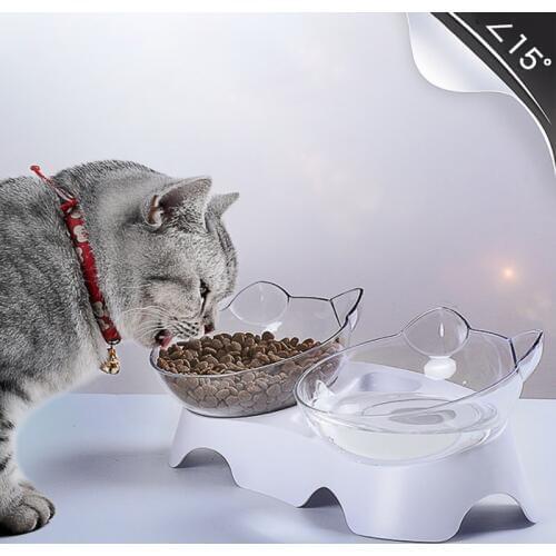 Dual-use Transparent Cat Bowls Feeder Protect Cervical Vertebra Drinking Food Storage Bowl For Dogs Cats Cat Accessories