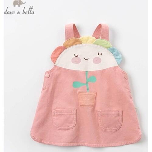 DBZ13318 dave bella spring infant baby girls cartoon floral pockets dress lolita party suspenders dress toddler children clothes