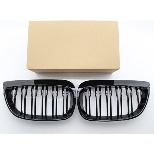 For BMW E81 E87 E88 1 Series 2004-2007 Gloss Black Double Line Slat Car Grille