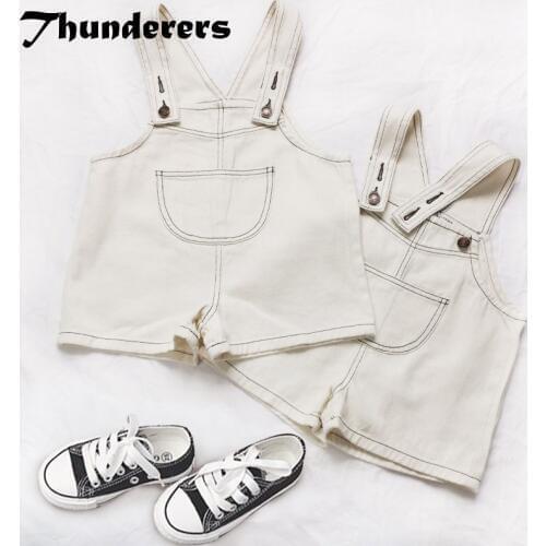 Thunderers 2019 New Fashion Summer Kids Overall Pants Jeans Cute Solid Cotton Girls Boys Pants Fashion Todler Baby Clothes