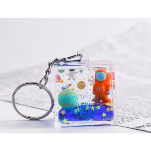 Mysterious Space Glitter Quicksand Square Keychain Astronaut Bag Charm Keyring Fashion Jewelry Space lover Gifts