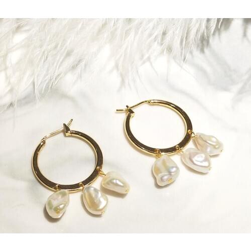 Lii Ji Korea Simple Baroque Pearl Freshwater Pearl Hoop Earrings Fashion Circle Statement Earrings for Women Party Jewelry