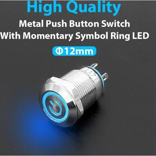 1pcs 12mm Metal Push Button Switch Flat Head Power LOGO 3-220V Self-reset Momentary Waterproof Car Auto Eng