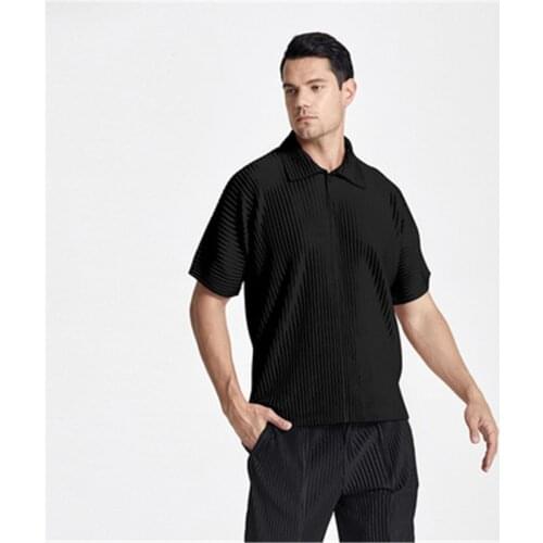 Miyake fold mens POLO tops T-shirt 2021 summer new loose large size short-sleeved mens T shirt top men