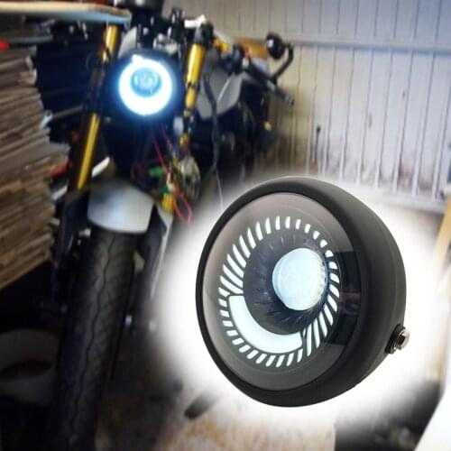 Motorcycle Cafe Racer Bobber 6.5 Inch Led Headlight Spiral White Side Mount Bracket
